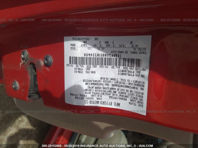 1FAFP34N85W224608 - 2005 FORD FOCUS ZX4 RED photo 9