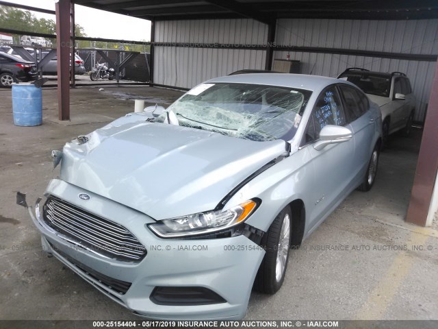 3FA6P0LU0ER306052 - 2014 FORD FUSION SE HYBRID Light Blue photo 2