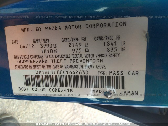 JM1BL1L80C1642630 - 2012 MAZDA 3 I BLUE photo 9