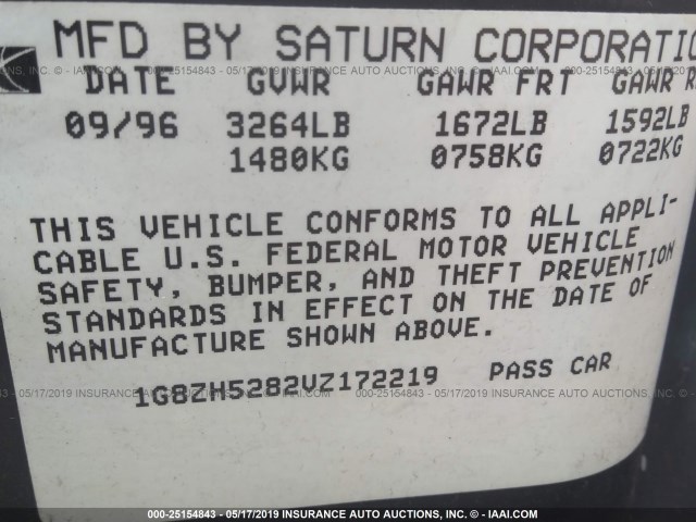 1G8ZH5282VZ172219 - 1997 SATURN SL1 RED photo 9