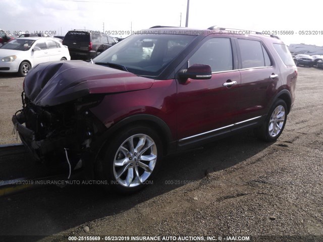 1FM5K7F85FGA17698 - 2015 FORD EXPLORER LIMITED RED photo 2