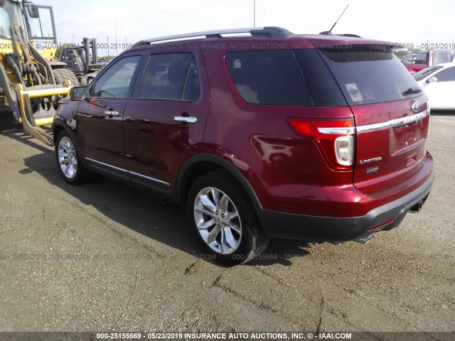 1FM5K7F85FGA17698 - 2015 FORD EXPLORER LIMITED RED photo 3