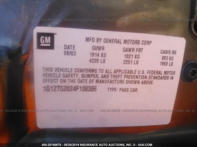 1G1ZT52824F108386 - 2004 CHEVROLET MALIBU LS GRAY photo 9