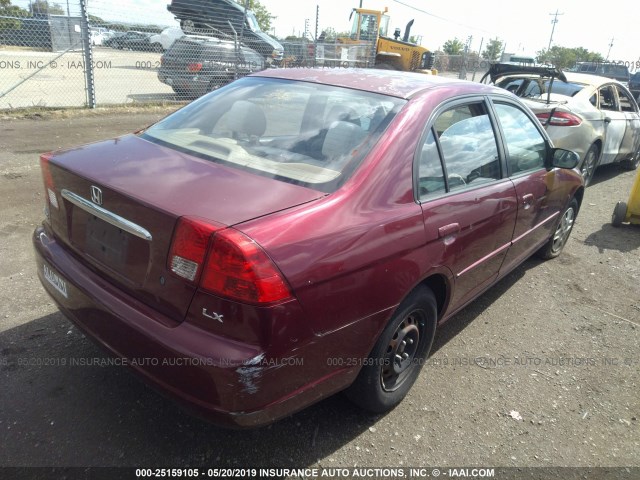 2HGES16583H535152 - 2003 HONDA CIVIC LX RED photo 4