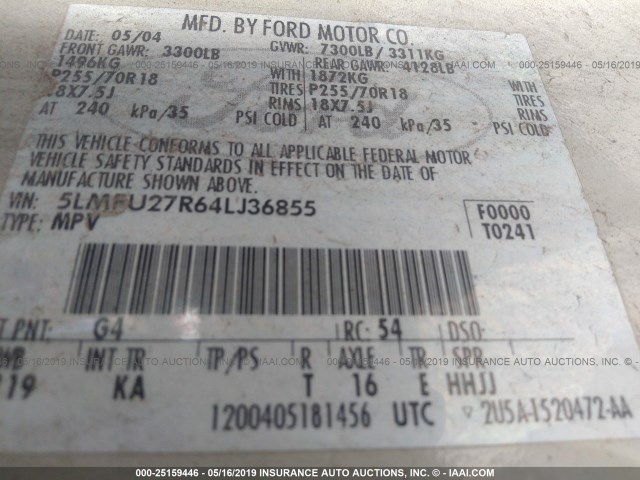 5LMFU27R64LJ36855 - 2004 LINCOLN NAVIGATOR 奶油色 照片 9