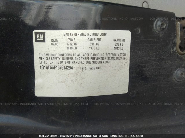 1G1AL55F167614294 - 2006 CHEVROLET COBALT LT BLACK photo 9