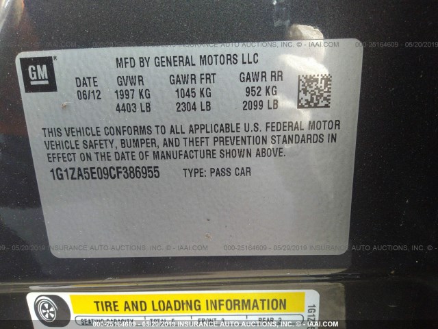 1G1ZA5E09CF386955 - 2012 CHEVROLET MALIBU LS GRAY photo 9