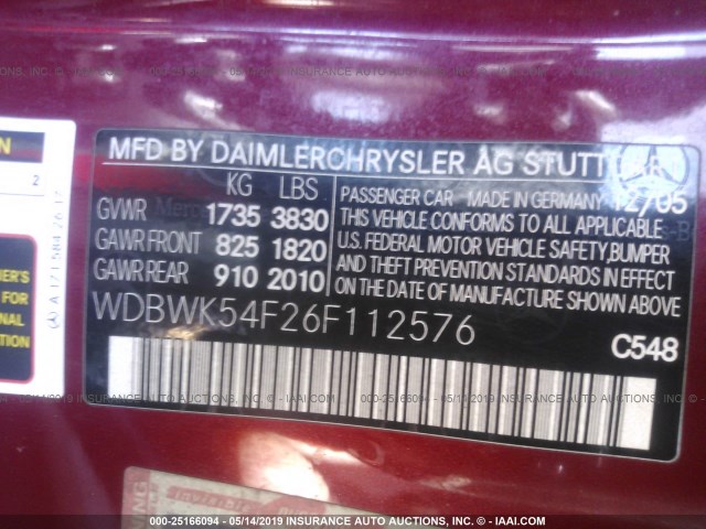 WDBWK54F26F112576 - 2006 MERCEDES-BENZ SLK 280 RED photo 9