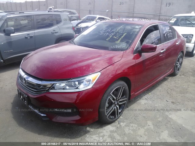 1HGCR2F15HA176998 - 2017 HONDA ACCORD RED photo 2