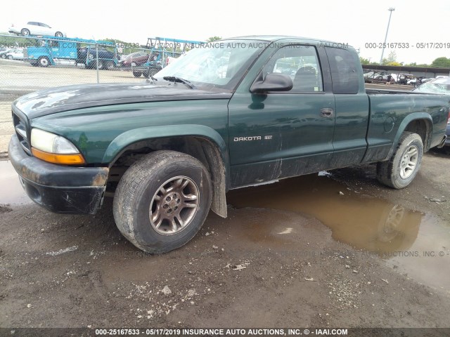 1B7GL42N42S724836 - 2002 DODGE DAKOTA SLT GREEN photo 2