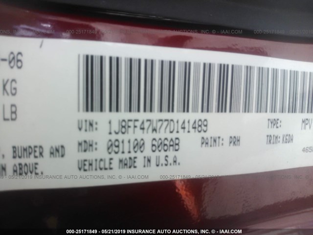 1J8FF47W77D141489 - 2007 JEEP COMPASS RED photo 9