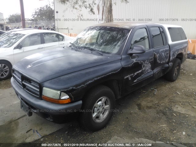 1B7GL2AX11S184030 - 2001 DODGE DAKOTA QUAD BLACK photo 2