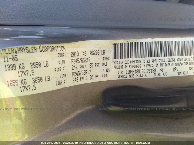 1J8HH48N16C176199 - 2006 JEEP COMMANDER GOLD photo 9