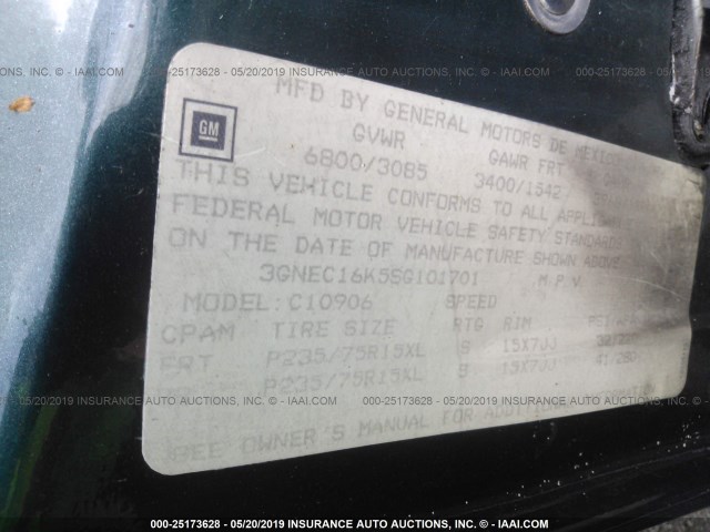 3GNEC16K5SG101701 - 1995 CHEVROLET SUBURBAN C1500 GREEN photo 9