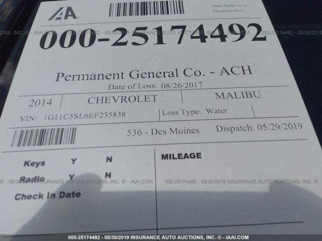 1G11C5SL6EF235838 - 2014 CHEVROLET MALIBU 1LT 黑色 照片 6