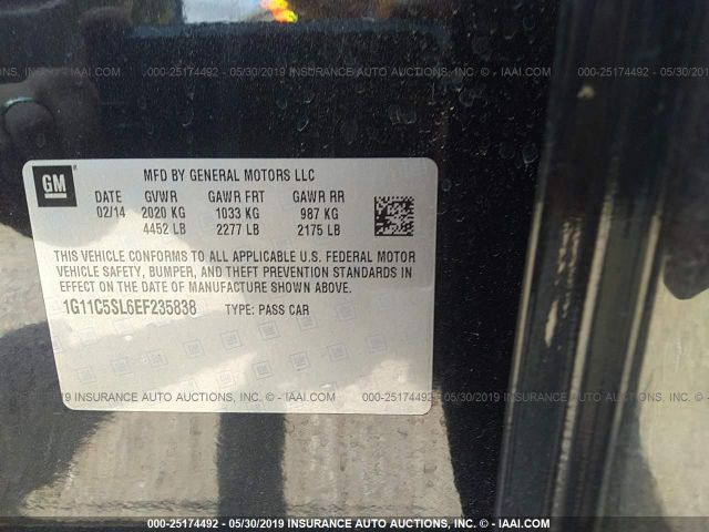 1G11C5SL6EF235838 - 2014 CHEVROLET MALIBU 1LT 黑色 照片 9