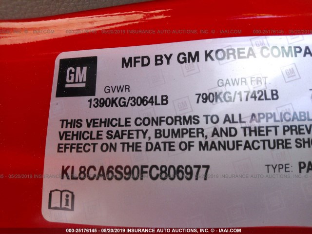 KL8CA6S90FC806977 - 2015 CHEVROLET SPARK LS RED photo 9