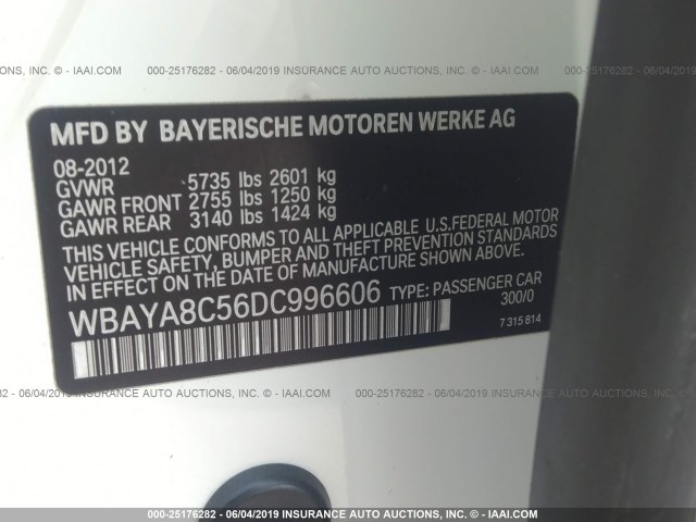 WBAYA8C56DC996606 - 2013 BMW 750 WHITE photo 9