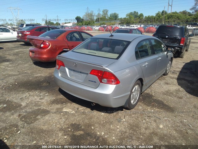 JHMFA36238S008738 - 2008 HONDA CIVIC HYBRID SILVER photo 4