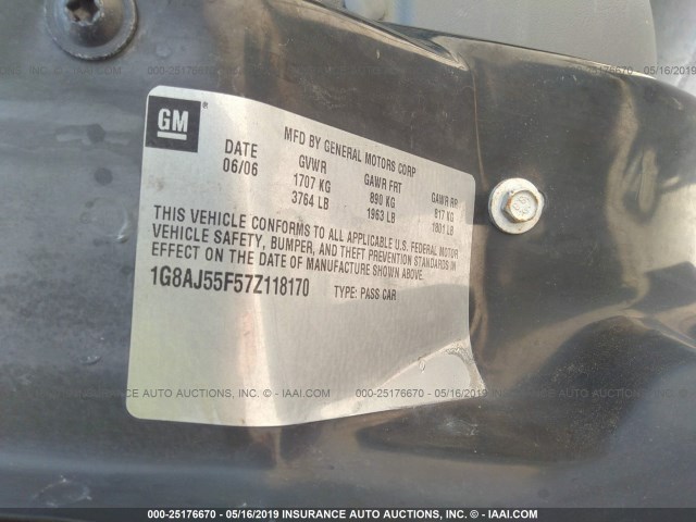 1G8AJ55F57Z118170 - 2007 SATURN ION LEVEL 2 蓝色 照片 9