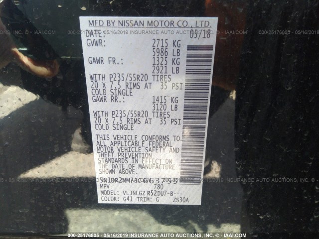 5N1DR2MM7JC663755 - 2018 NISSAN PATHFINDER S/SV/SL/PLATINUM BLACK photo 9