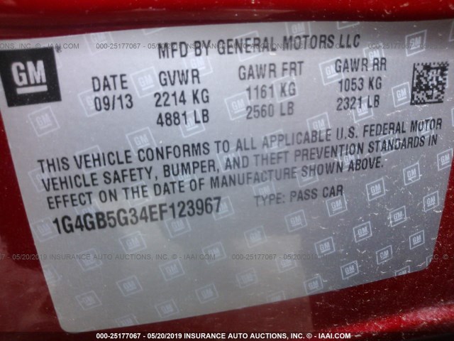 1G4GB5G34EF123967 - 2014 BUICK LACROSSE RED photo 9