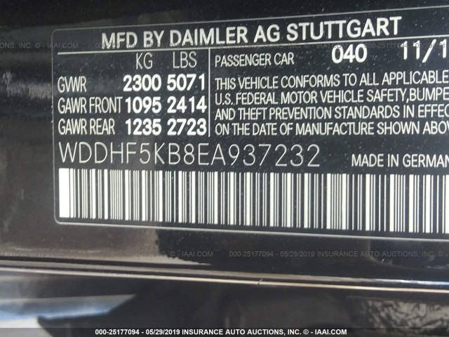 WDDHF5KB8EA937232 - 2014 MERCEDES-BENZ E 350 BLACK photo 9