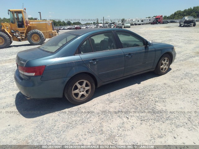 5NPEU46F26H149289 - 2006 HYUNDAI SONATA GLS/LX TURQUOISE photo 4