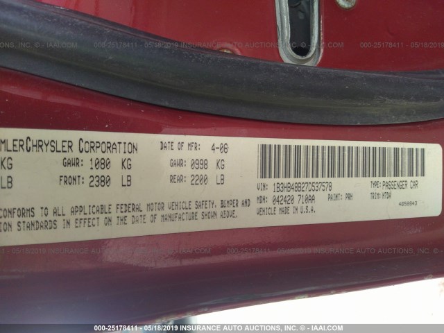 1B3HB48B27D537578 - 2007 DODGE CALIBER SXT RED photo 9