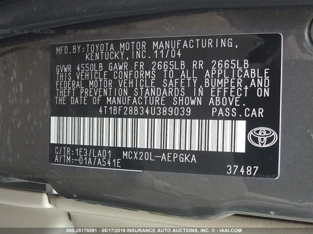 4T1BF28B34U389039 - 2004 TOYOTA AVALON XL/XLS GOLD photo 9