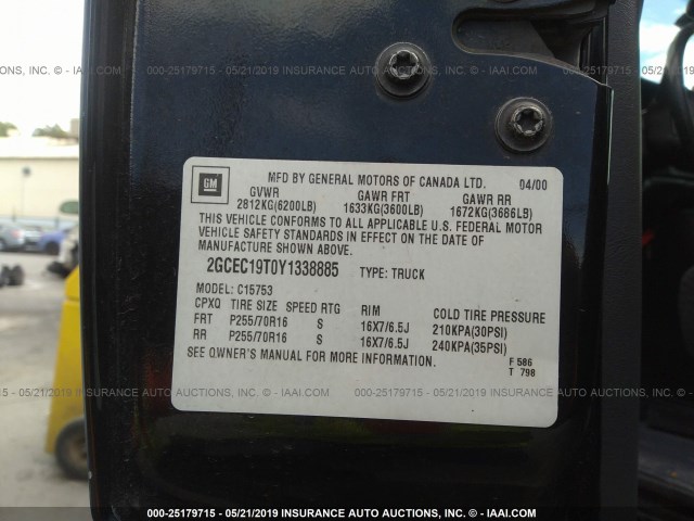 2GCEC19T0Y1338885 - 2000 CHEVROLET SILVERADO C1500 BLACK photo 9