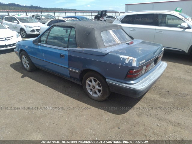 3B3XP45K4MT039017 - 1991 DODGE SHADOW BLUE photo 3