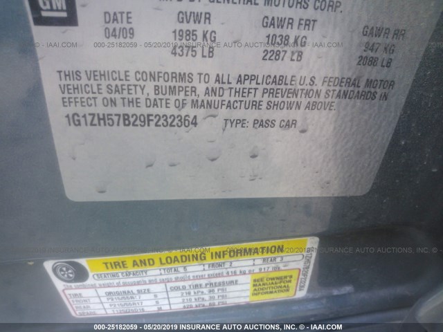 1G1ZH57B29F232364 - 2009 CHEVROLET MALIBU 1LT 蓝色 照片 9