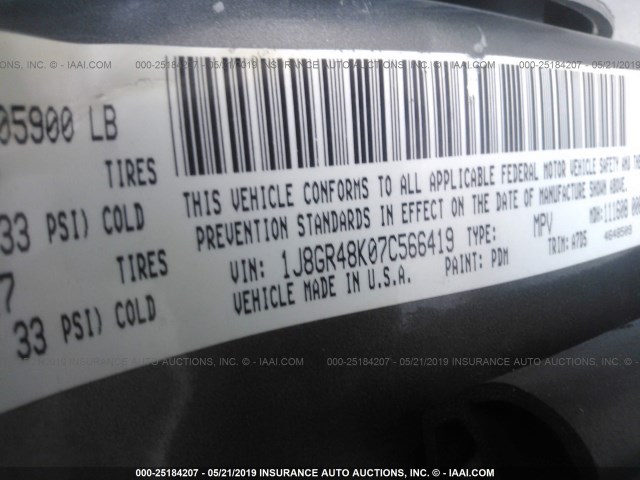 1J8GR48K07C566419 - 2007 JEEP GRAND CHEROKEE LAREDO/COLUMBIA/FREEDOM 灰色 照片 9