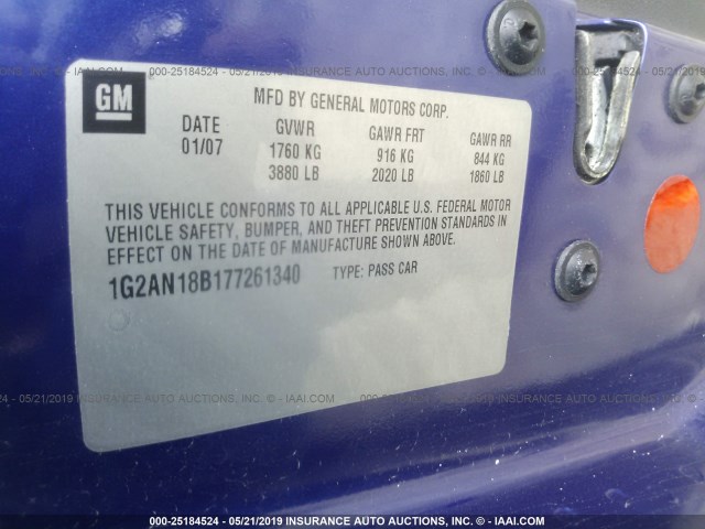 1G2AN18B177261340 - 2007 PONTIAC G5 GT PURPLE photo 9