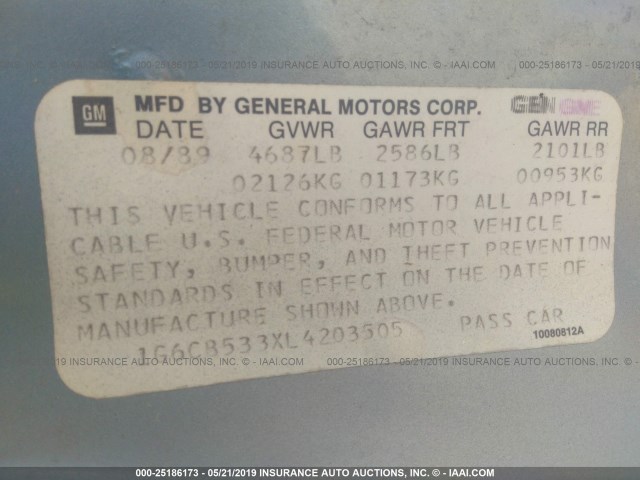 1G6CB533XL4203505 - 1990 CADILLAC FLEETWOOD BLUE photo 9