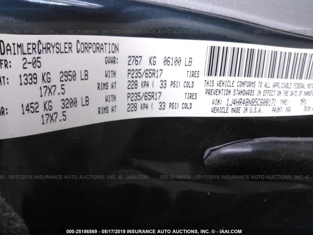 1J4HR48N85C608171 - 2005 JEEP GRAND CHEROKEE LAREDO/COLUMBIA/FREEDOM 绿色 照片 9