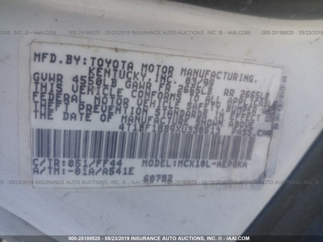 4T1BF18B9XU330513 - 1999 TOYOTA AVALON XL/XLS WHITE photo 9