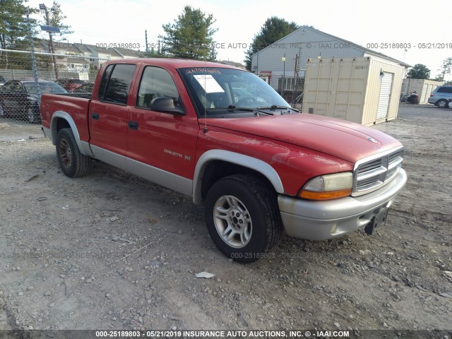 1B7HL48X42S553941 - 2002 DODGE DAKOTA QUAD SLT RED photo 1