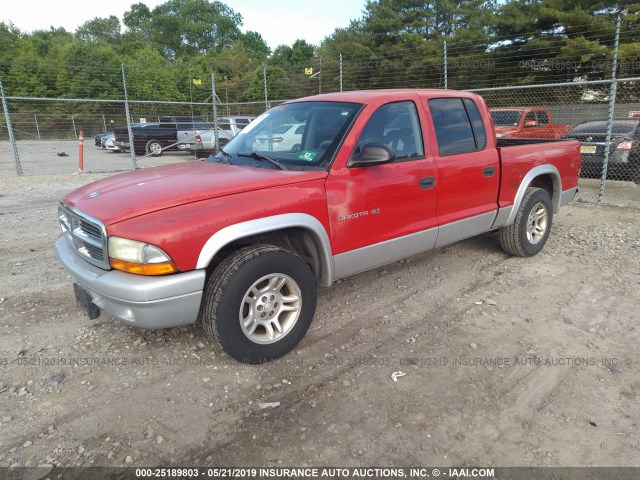 1B7HL48X42S553941 - 2002 DODGE DAKOTA QUAD SLT RED photo 2