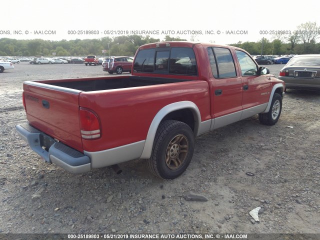 1B7HL48X42S553941 - 2002 DODGE DAKOTA QUAD SLT RED photo 4