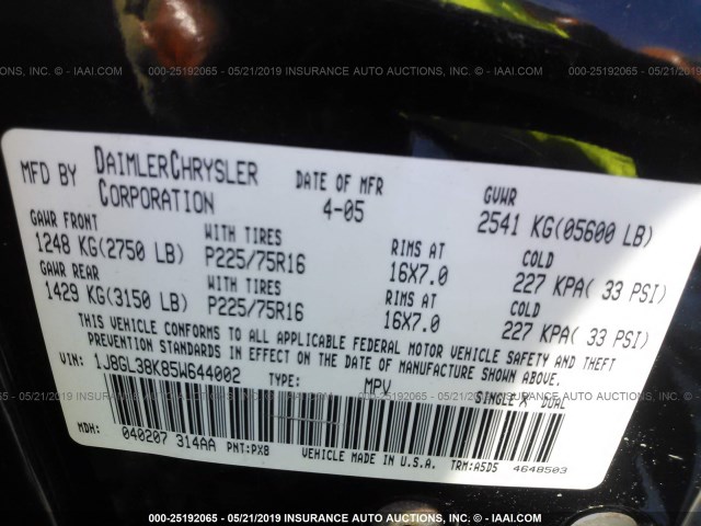 1J8GL38K85W644002 - 2005 JEEP LIBERTY RENEGADE 黑色 照片 9