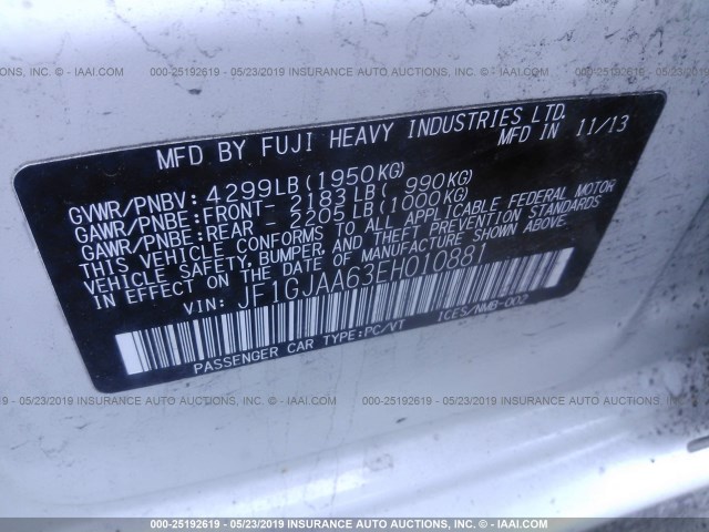 JF1GJAA63EH010881 - 2014 SUBARU IMPREZA Белый фото 9