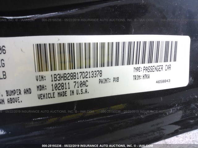 1B3HB28B17D213378 - 2007 DODGE CALIBER BLACK photo 9