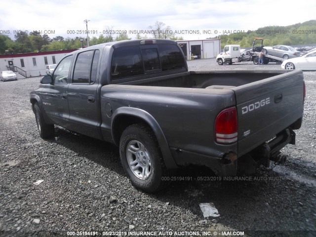 1B7HL48X82S537287 - 2002 DODGE DAKOTA QUAD SLT GRAY photo 3