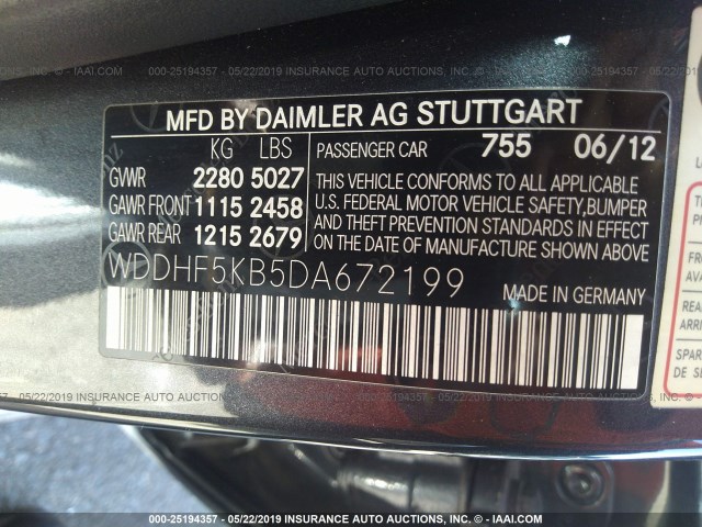 WDDHF5KB5DA672199 - 2013 MERCEDES-BENZ E 350 GRAY photo 9