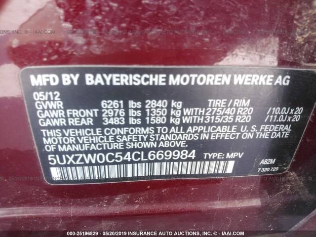 5UXZW0C54CL669984 - 2012 BMW X5 XDRIVE35D RED photo 9