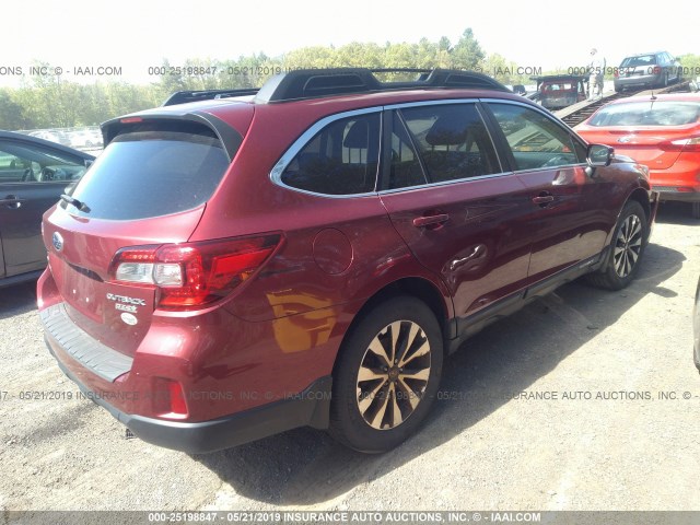 4S4BSALC5F3263831 - 2015 SUBARU OUTBACK 2.5I LIMITED RED photo 4