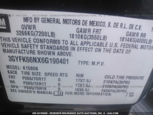 3GYFK66NX6G190401 - 2006 CADILLAC ESCALADE ESV BLACK photo 9