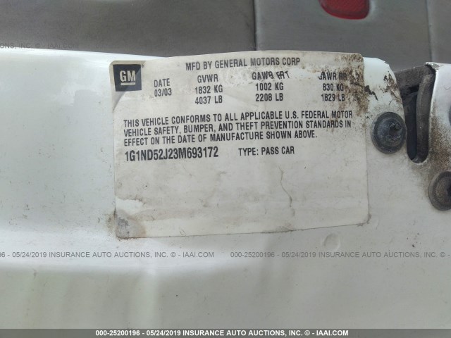 1G1ND52J23M693172 - 2003 CHEVROLET MALIBU WHITE photo 9